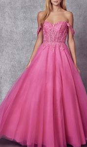 Formal dress,fuschia pink, yellow, royal, red off the shoulder tulle lace up dre
